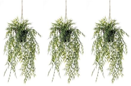 Shoppartners 3x Groene bamboe kunstplanten 50 cm met pot - Kunstplanten