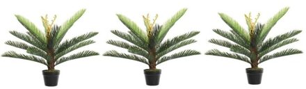 Shoppartners 3x Groene boomvarens kunstplant 75 cm in zwarte plastic pot - Kamerplant kunstplanten/nepplanten