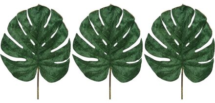 Shoppartners 3x Groene fluwelen Monstera/gatenplant kunsttakken/planten 80 cm