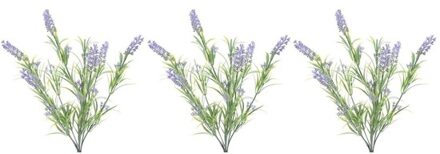 Shoppartners 3x Groene/lilapaarse Lavandula/lavendel kunstplant 44 cm bosje - Kunstplanten