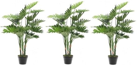 Shoppartners 3x Groene Monstera/gatenplant kunstplant 100 cm in zwarte pot