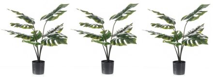 Shoppartners 3x Groene Monstera/gatenplanten kunstplant 60 cm in zwarte pot