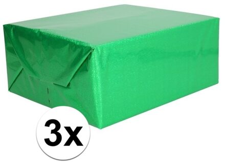Shoppartners 3x Holografische groen metallic folie / inpakpapier 70 x 150 cm