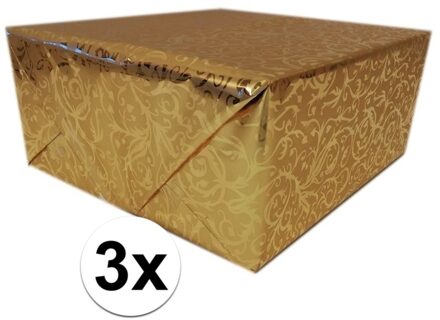 Shoppartners 3x Inpakpapier/cadeaupapier goud klassiek design 150 x 70 cm Multi