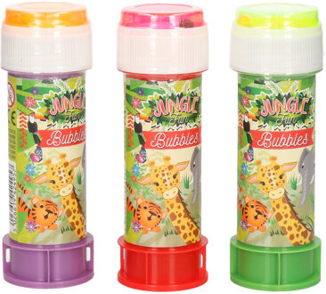 Shoppartners 3x Jungle/safari dieren bellenblaas flesjes met bal spelletje in dop 60 ml voor kinderen - Bellenblaas