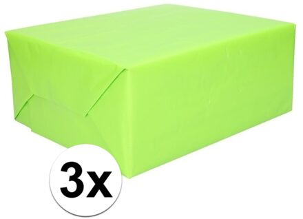 Shoppartners 3x Kadopapier lime groen 200 x 70 cm op rol