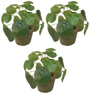 Shoppartners 3x Kunstplanten pilea groen in pot 13 cm - Kunstplanten