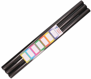 Shoppartners 3x Rollen Kaftpapier / kadopapier - met etiketten - 200 x 70 cm - zwart