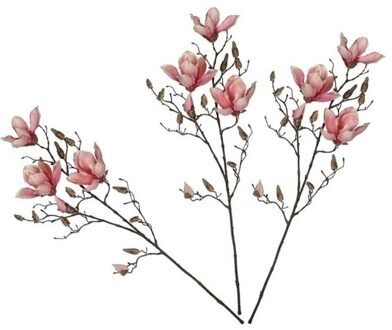 Shoppartners 3x Roze Magnolia/beverboom Kunsttakken Kunstplanten 90 Cm - Kunstplanten