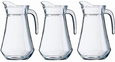 Shoppartners 3x Schenkkan 1 liter 20 cm - Sapkannen/waterkannen/schenkkannen/limonadekannen van glas