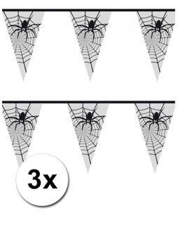 Shoppartners 3x Spinnenweb vlaggenlijn / slinger 6 meter - Halloween versiering