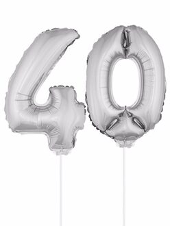Shoppartners 40 jaar leeftijd feestartikelen - versiering cijfers - ballonnen op stokje - van 41 cm Zilver