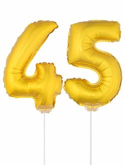 Shoppartners 45 jaar leeftijd feestartikelen - versiering cijfers - goud - ballonnen op stokje - van 41 cm
