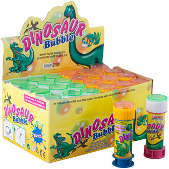 Shoppartners 4x Dinosaurus bellenblaas flesjes met bal spelletje in dop 60 ml voor kinderen - Bellenblaas