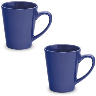 Shoppartners 4x Drinkbeker/mok blauw 350 ml - Keramiek - Blauwe mokken/bekers voor onbijt en lunch