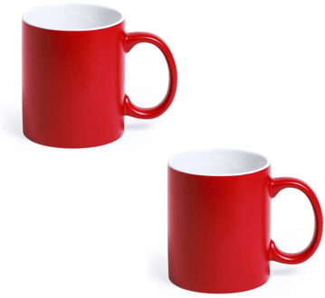 Shoppartners 4x Drinkbeker/mok rood/wit 350 ml - Keramiek - Rode mokken/bekers voor onbijt en lunch