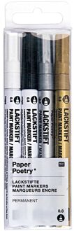 Shoppartners 4x Goud/zilver/wit/zwart glas/porselein/metaal/keramiek stiften 0.8 mm - Hobbystiften Multikleur