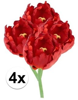 Shoppartners 4x Rode tulp deluxe Kunstbloemen 25 cm - Kunstbloemen Rood