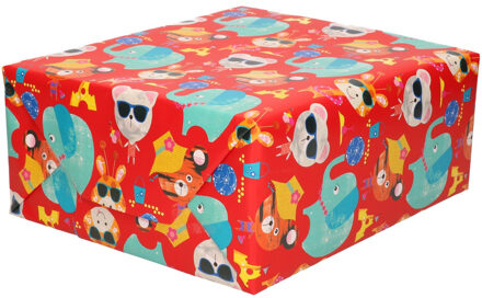 Shoppartners 4x rollen inpakpapier kinder verjaardag met olifanten/poezen 200 x 70 cm