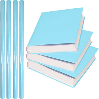 Shoppartners 4x Rollen kadopapier / schoolboeken kaftpapier pastel blauw 200 x 70 cm