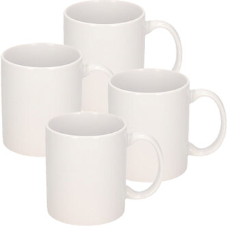 Shoppartners 4x stuks Onbedrukte koffie mokken - 300 ml - wit - blanco koffie drinkmokken