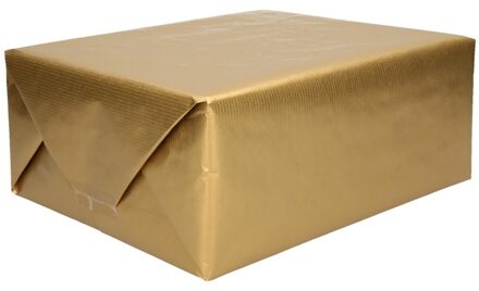 Shoppartners 4x stuks rollen Kraft inpakpapier goud - 200 x 70 cm - kadopapier / cadeaupapier / schoolboeken kaften