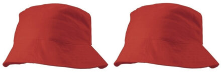 Shoppartners 4x stuks vissershoedjes/zonnehoedjes rood voor volwassenen - Zomerhoeden