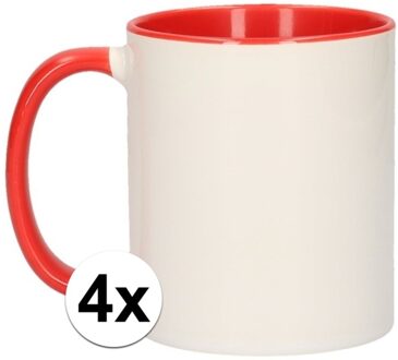 Shoppartners 4x Wit met rode koffiemokken zonder bedrukking