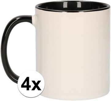 Shoppartners 4x Wit met zwarte koffiemok zonder bedrukking