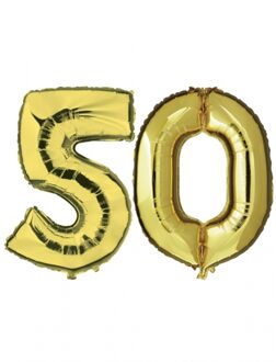 Shoppartners 50 jaar verjaardag - Folie ballon cijfers - goud - 88 cm - versiering