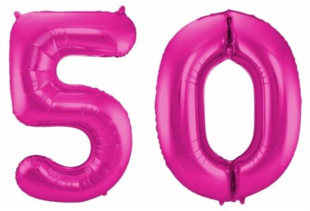 Shoppartners 50 jaar verjaardag - Folie ballon cijfers - roze - 88 cm - versiering
