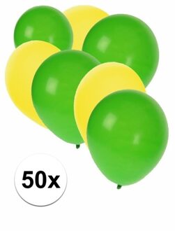 Shoppartners 50x Ballonnen - 27 cm - geel / groene versiering