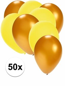 Shoppartners 50x ballonnen - 27 cm - goud / gele versiering Multi