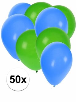 Shoppartners 50x ballonnen - 27 cm - groen / blauwe versiering