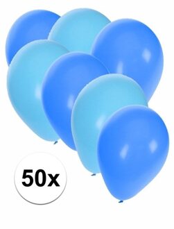 Shoppartners 50x ballonnen - 27 cm - lichtblauw / blauwe versiering