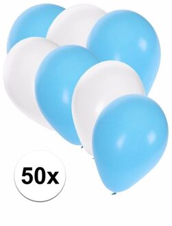 Shoppartners 50x ballonnen - 27 cm - lichtblauw / witte versiering Multi