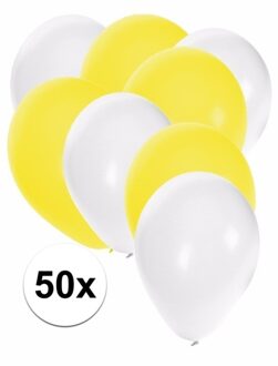 Shoppartners 50x ballonnen - 27 cm - wit / gele versiering Multi