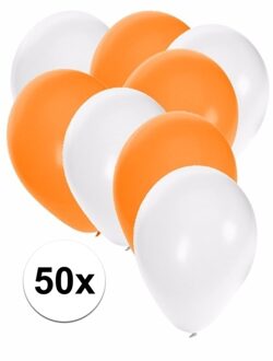 Shoppartners 50x ballonnen / 27 cm - wit / oranje versiering