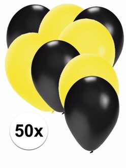 Shoppartners 50x ballonnen - 27 cm - zwart / gele versiering Multi