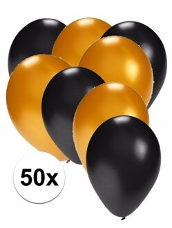 Shoppartners 50x ballonnen - 27 cm - zwart / goud versiering Multi