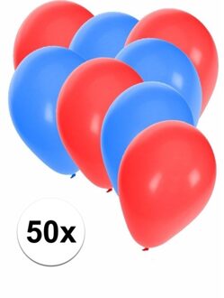 Shoppartners 50x rode en blauwe ballonnen - Ballonnen Multikleur