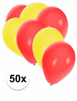 Shoppartners 50x stuks ballonnen - geel en rood - ronde knoopballonnen - versiering - feestartikelen