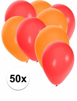 Shoppartners 50x stuks ballonnen - oranje en rood - ronde knoopballonnen - versiering - feestartikelen
