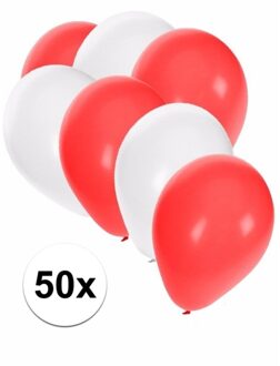 Shoppartners 50x stuks ballonnen - wit en rood - ronde knoopballonnen - versiering - feestartikelen Multi