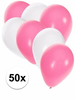 Shoppartners 50x witte en lichtroze ballonnen - Ballonnen Multikleur