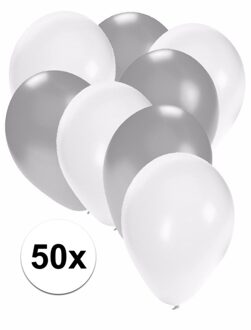 Shoppartners 50x witte en zilveren ballonnen - Ballonnen Multikleur