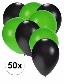 Shoppartners 50x zwarte en groene ballonnen - Ballonnen Multikleur