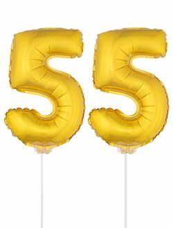 Shoppartners 55 jaar leeftijd feestartikelen - versiering cijfers - goud - ballonnen op stokje - van 41 cm