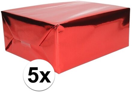 Shoppartners 5x Inpakpapier/cadeaupapier rood metallic 400 x 50 cm op rol