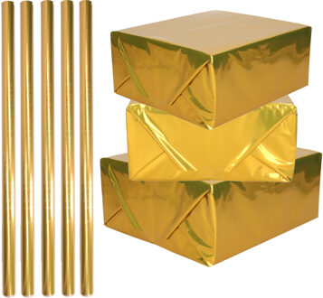Shoppartners 5x Rollen inpakpapier / cadeaufolie metallic goud 200 x 70 cm